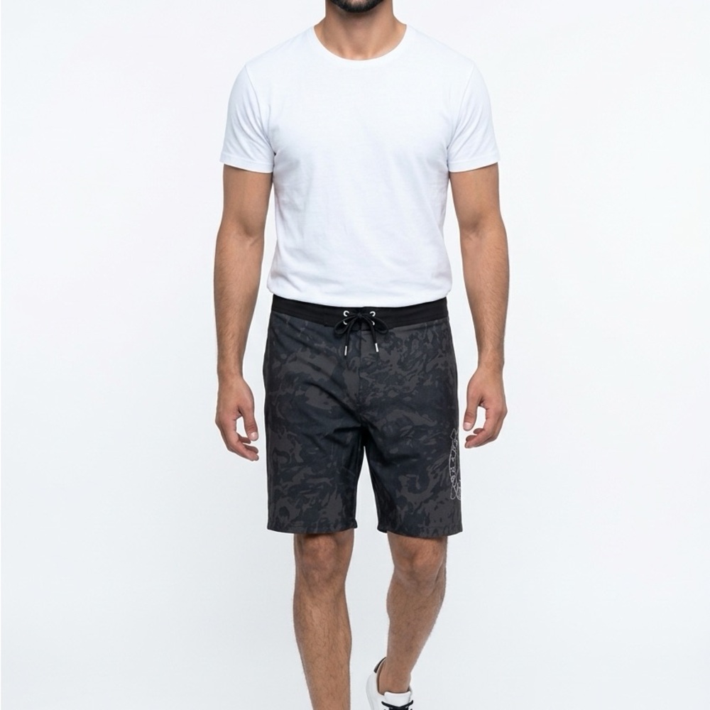 Howitzer Men's 40 Black Camo Drawstring Resort Vacation Logo Swim Board Shorts